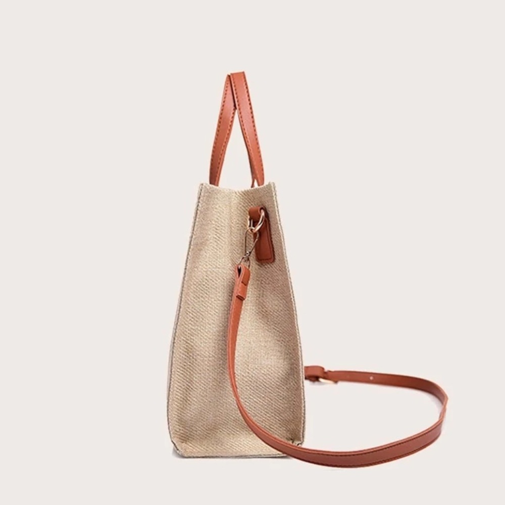 Striped satchel bag neutral tan black brown - Picture 3 of 6